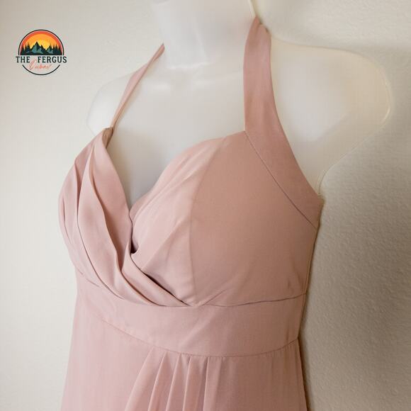 CHIFFON ALFRED ANGELO LOVES FIRST BLUSH Halter Neckline Sweetheart Dress Size 14 - Picture 3 of 16